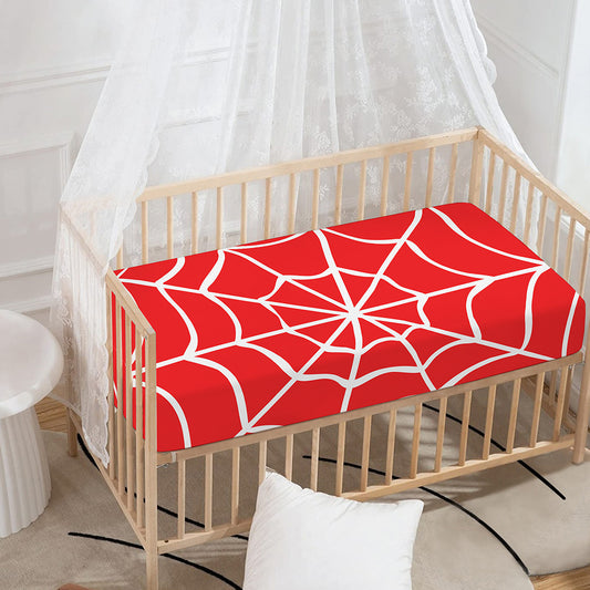 Red And White Spider Web Pattern Print Baby Crib Sheet