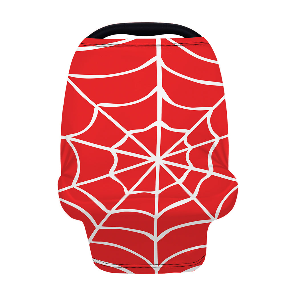 Red And White Spider Web Pattern Print Baby Seat Cover