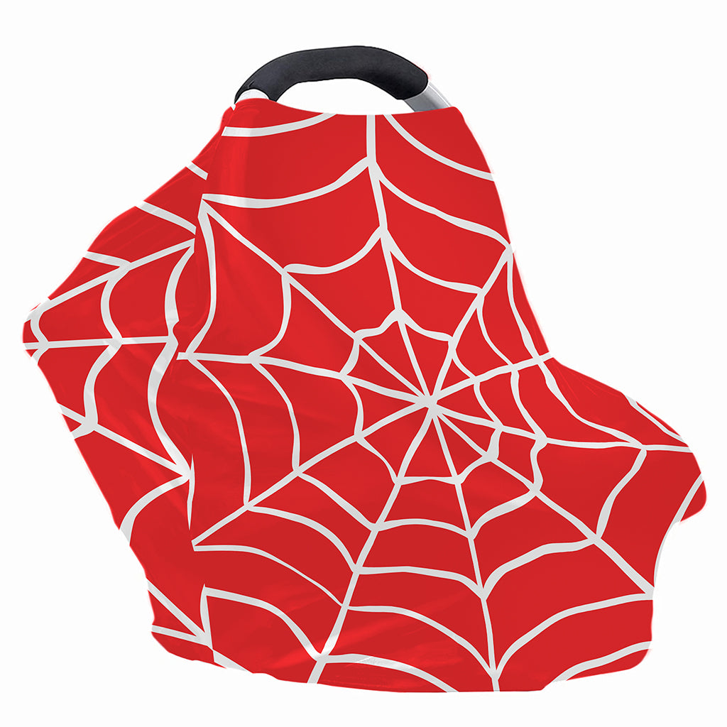 Red And White Spider Web Pattern Print Baby Seat Cover