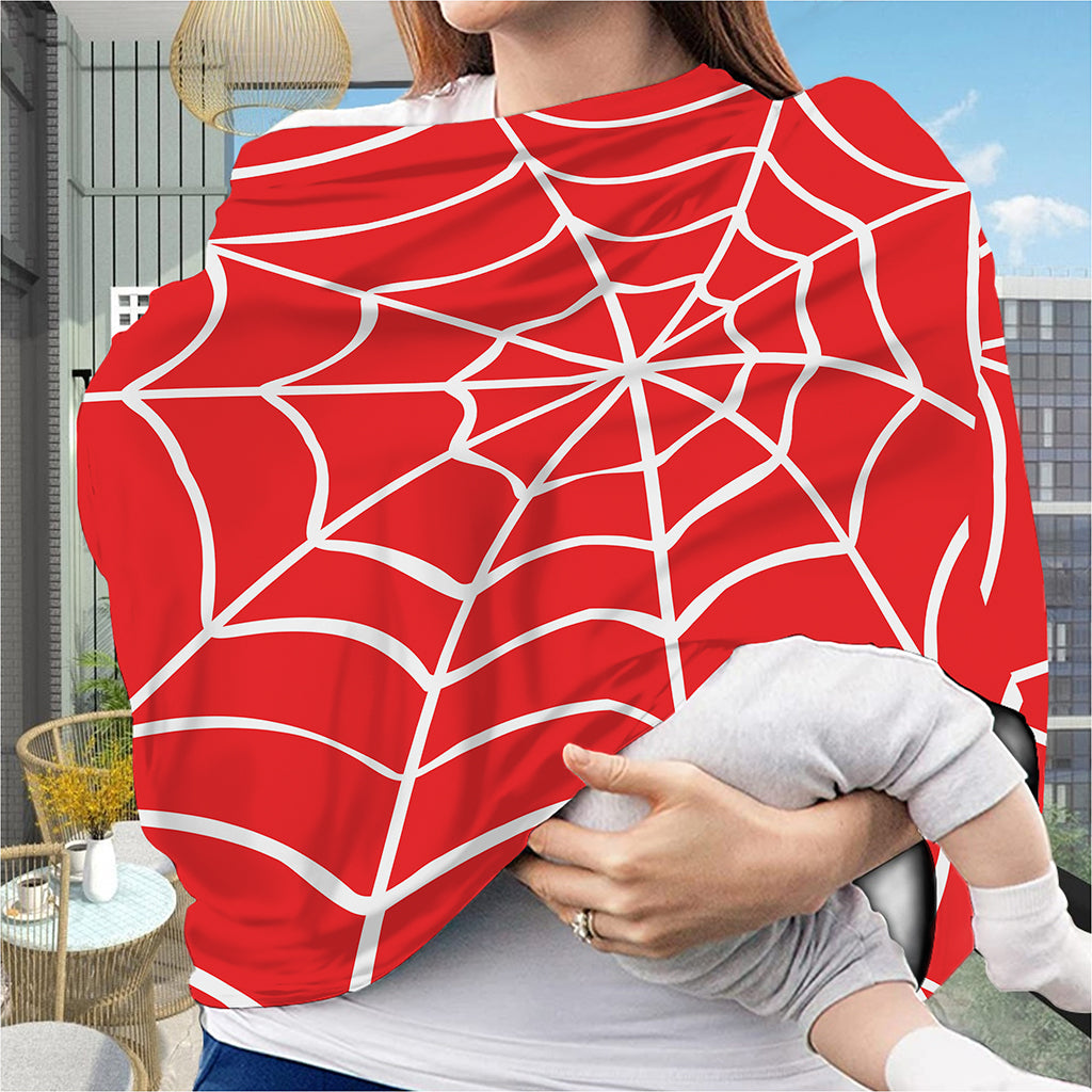 Red And White Spider Web Pattern Print Baby Seat Cover