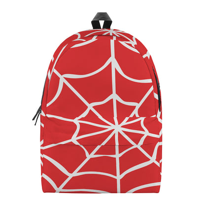 Red And White Spider Web Pattern Print Backpack