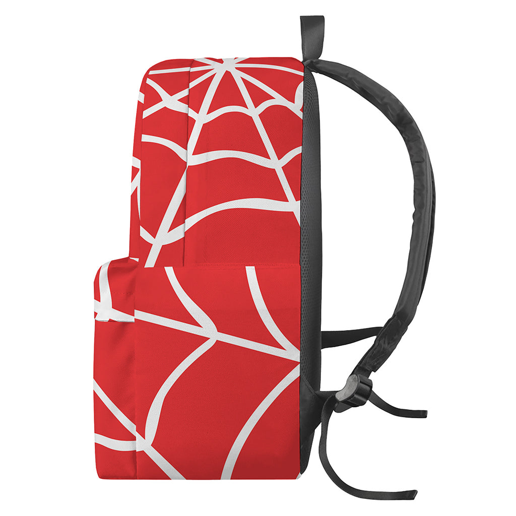 Red And White Spider Web Pattern Print Backpack