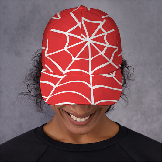 Red And White Spider Web Pattern Print Baseball Cap