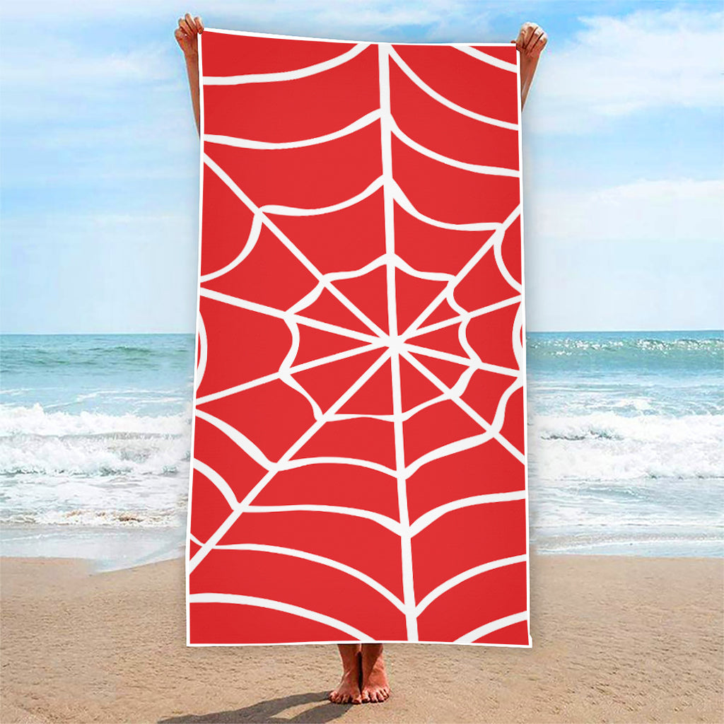 Red And White Spider Web Pattern Print Beach Towel