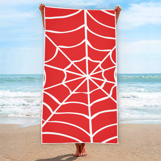 Red And White Spider Web Pattern Print Beach Towel