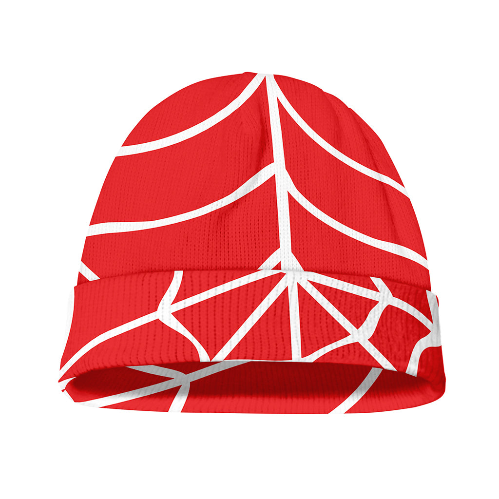 Red And White Spider Web Pattern Print Beanie