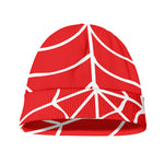 Red And White Spider Web Pattern Print Beanie