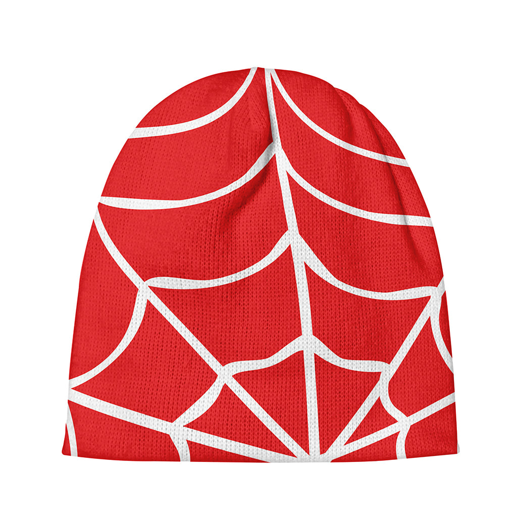 Red And White Spider Web Pattern Print Beanie