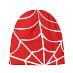 Red And White Spider Web Pattern Print Beanie