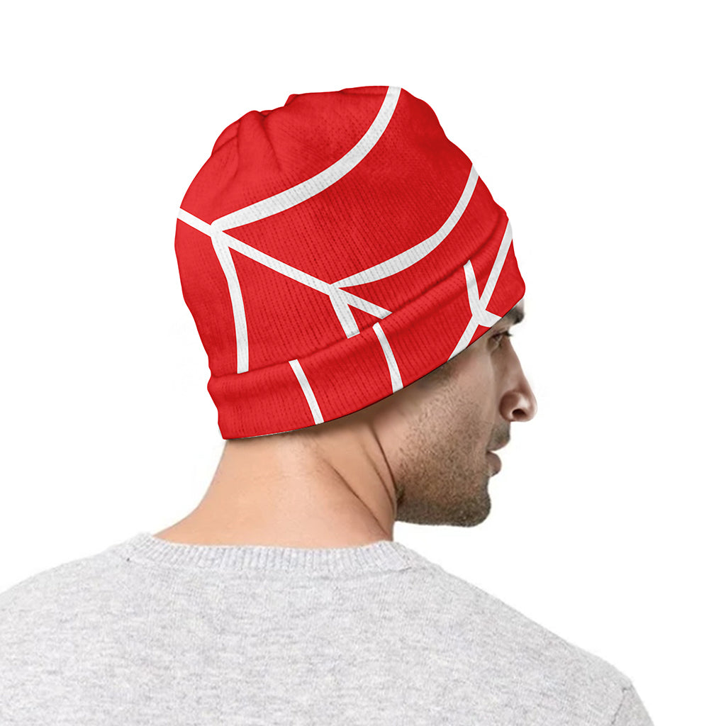 Red And White Spider Web Pattern Print Beanie