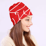 Red And White Spider Web Pattern Print Beanie