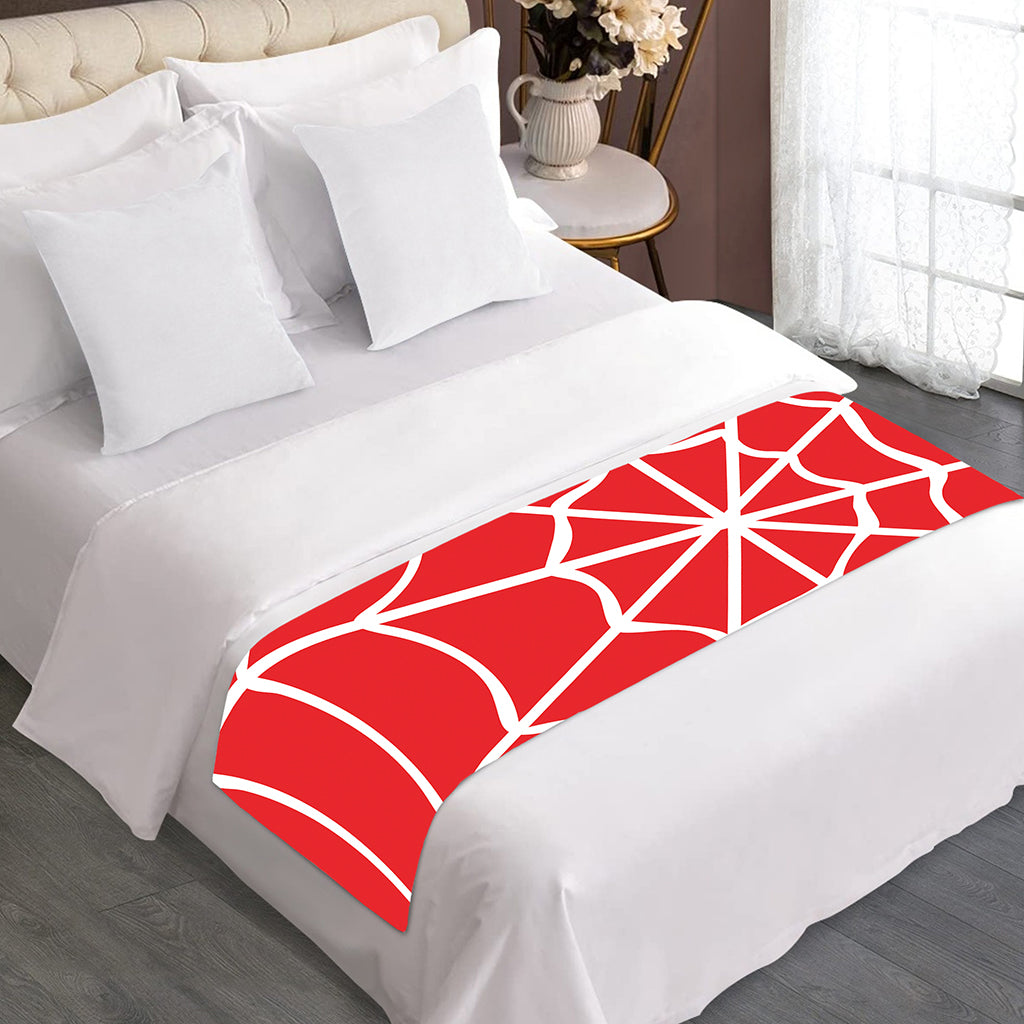 Red And White Spider Web Pattern Print Bed Runner