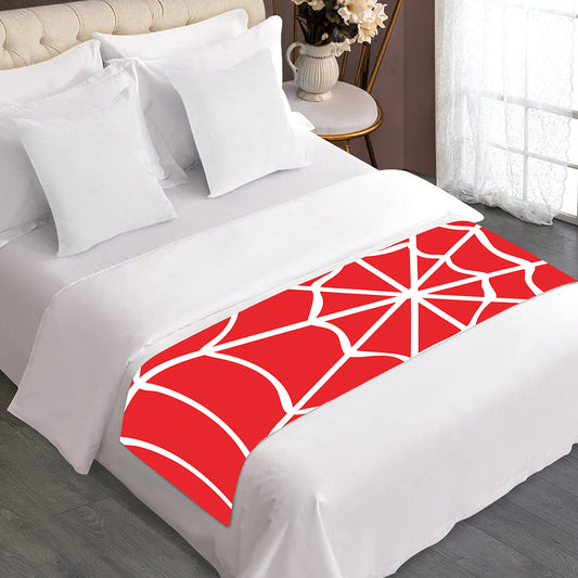 Red And White Spider Web Pattern Print Bed Runner