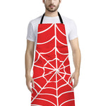 Red And White Spider Web Pattern Print Bib Apron With Pocket