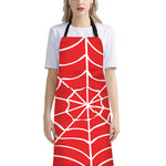 Red And White Spider Web Pattern Print Bib Apron With Pocket
