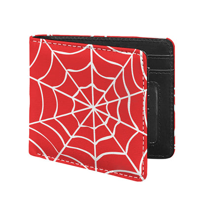 Red And White Spider Web Pattern Print Bifold Wallet