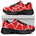Red And White Spider Web Pattern Print Black Chunky Shoes