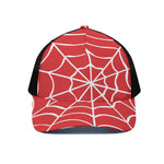 Red And White Spider Web Pattern Print Black Mesh Trucker Cap