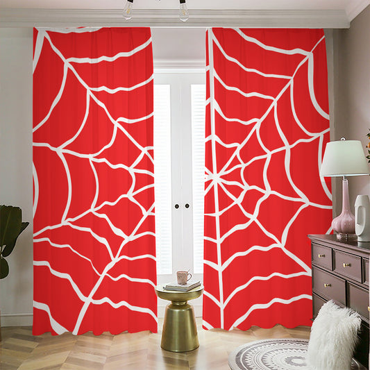 Red And White Spider Web Pattern Print Blackout Pencil Pleat Curtains