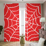Red And White Spider Web Pattern Print Blackout Pencil Pleat Curtains