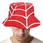 Red And White Spider Web Pattern Print Bucket Hat