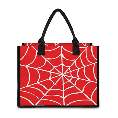Red And White Spider Web Pattern Print Canvas Tote Bag