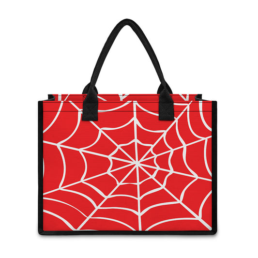 Red And White Spider Web Pattern Print Canvas Tote Bag