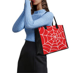 Red And White Spider Web Pattern Print Canvas Tote Bag