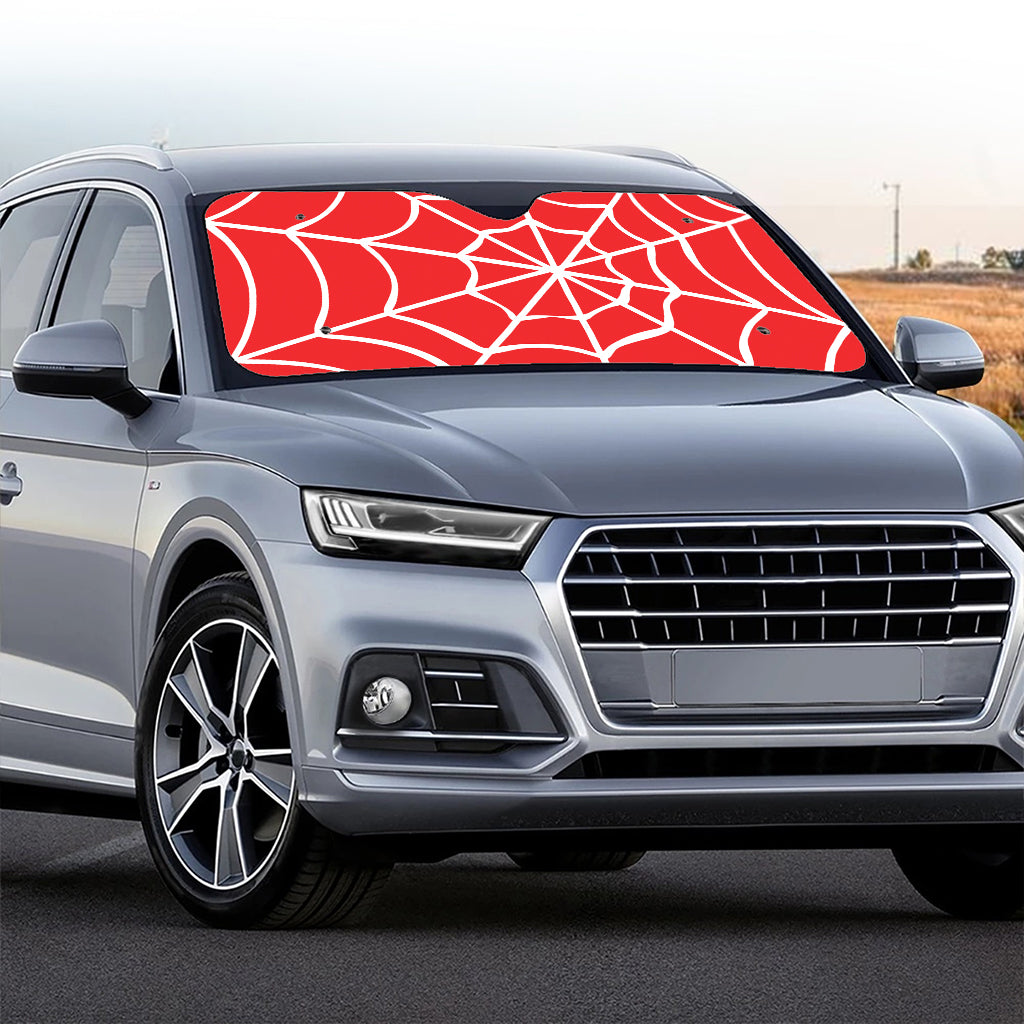 Red And White Spider Web Pattern Print Car Windshield Sun Shade