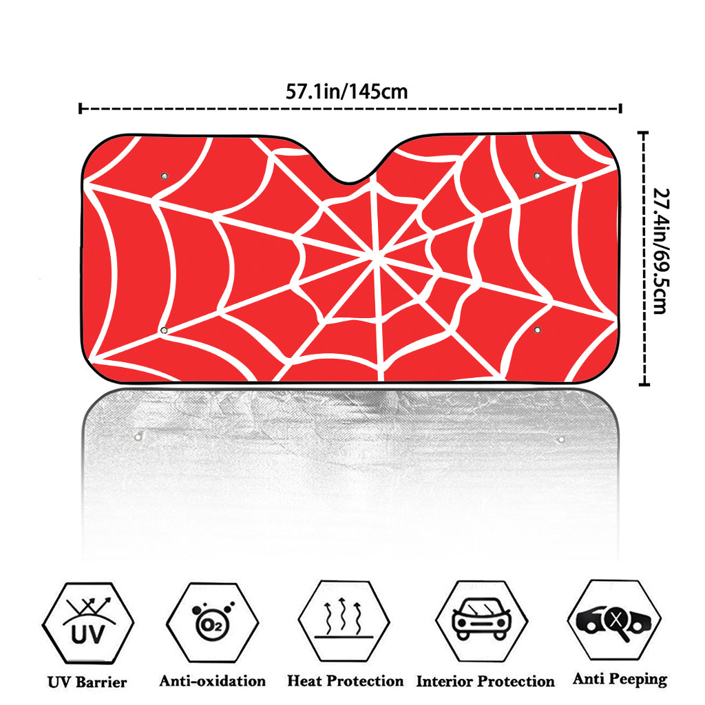 Red And White Spider Web Pattern Print Car Windshield Sun Shade