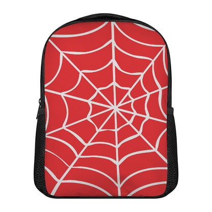 Red And White Spider Web Pattern Print Casual Backpack