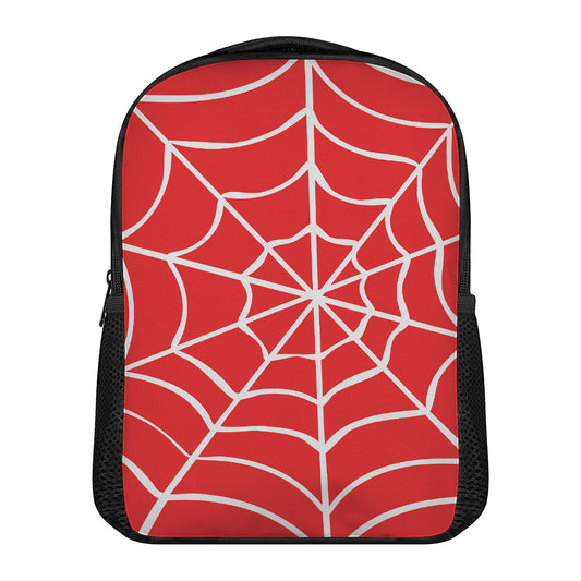 Red And White Spider Web Pattern Print Casual Backpack