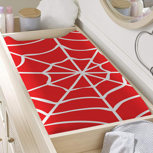 Red And White Spider Web Pattern Print Changing Pad Cover