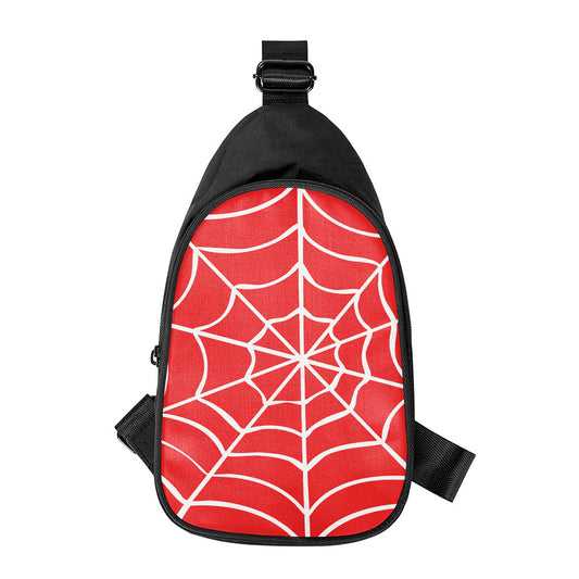 Red And White Spider Web Pattern Print Chest Bag