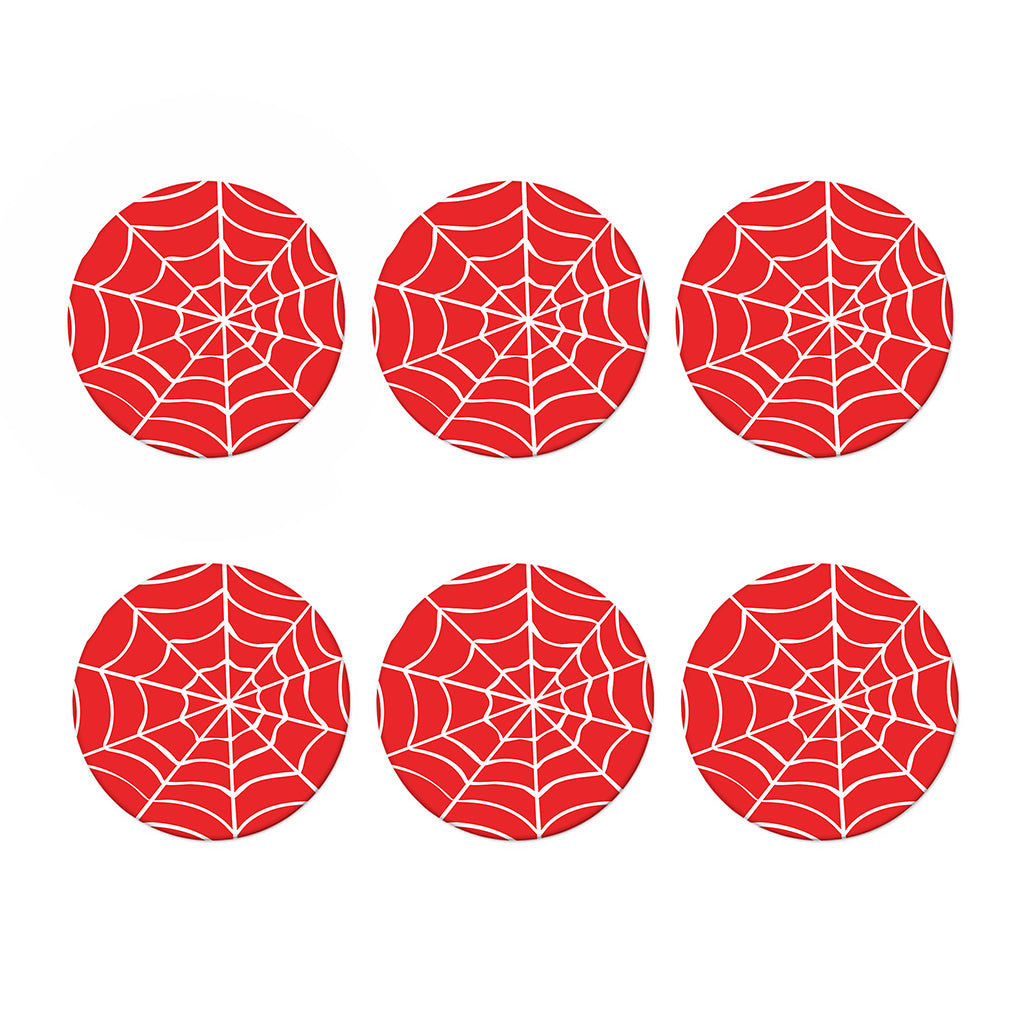 Red And White Spider Web Pattern Print Coaster Set