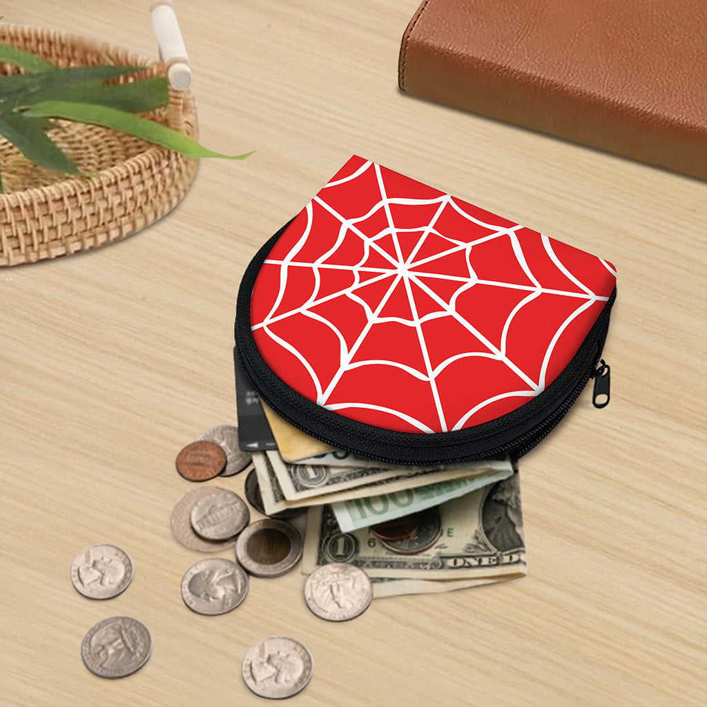 Red And White Spider Web Pattern Print Coin Purse
