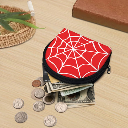 Red And White Spider Web Pattern Print Coin Purse