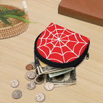 Red And White Spider Web Pattern Print Coin Purse