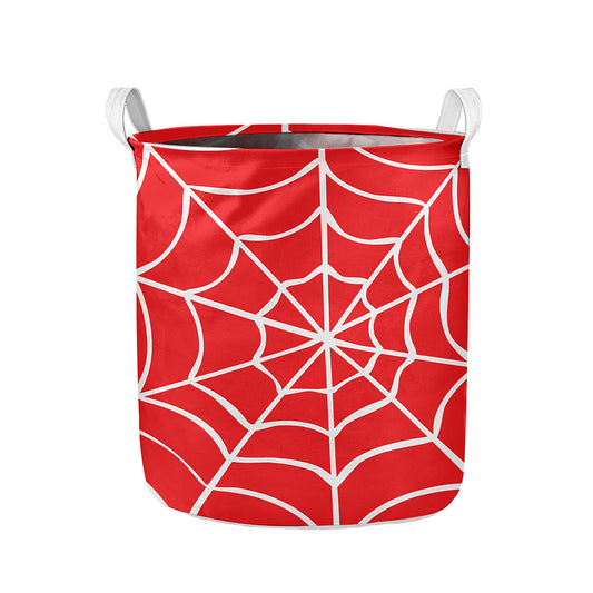 Red And White Spider Web Pattern Print Collapsible Laundry Basket