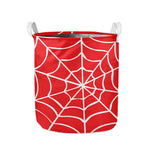 Red And White Spider Web Pattern Print Collapsible Laundry Basket