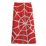 Red And White Spider Web Pattern Print Cotton Front Slit Maxi Skirt