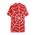 Red And White Spider Web Pattern Print Cotton Hawaiian Shirt