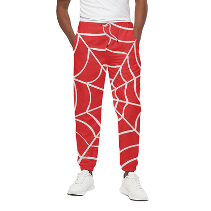 Red And White Spider Web Pattern Print Cotton Pants