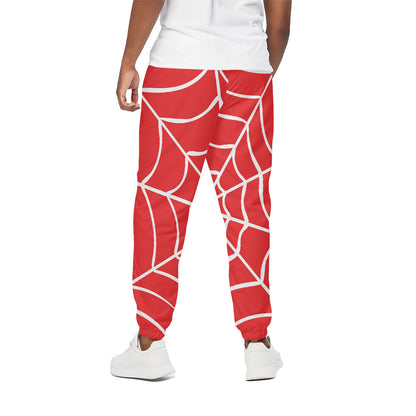 Red And White Spider Web Pattern Print Cotton Pants