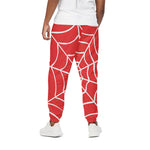 Red And White Spider Web Pattern Print Cotton Pants