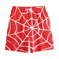 Red And White Spider Web Pattern Print Cotton Shorts