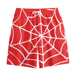 Red And White Spider Web Pattern Print Cotton Shorts