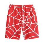 Red And White Spider Web Pattern Print Cotton Shorts