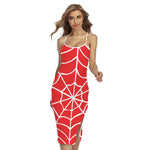 Red And White Spider Web Pattern Print Cross Back Cami Dress