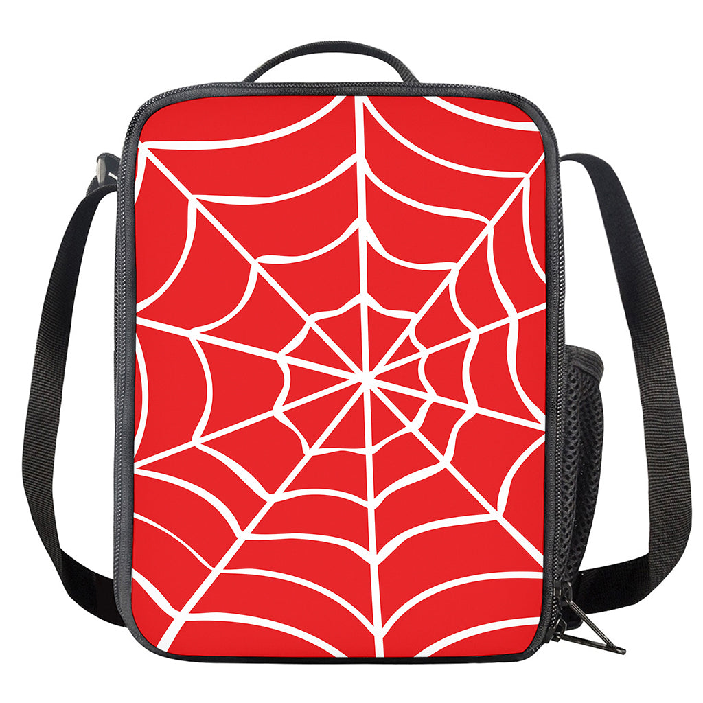 Red And White Spider Web Pattern Print Crossbody Lunch Bag